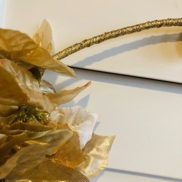 Gold Leaf Sparkle Metallic Fancy Floral Decor Christmas NYE Holiday Wreath - Picture 2 of 4